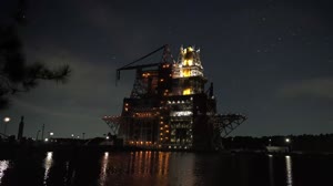 Artemis I Core Stage On The Stennis Space Center B-Stand At Night